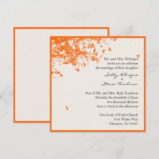 オレンジの木と鳥 招待状 (正面/裏面)