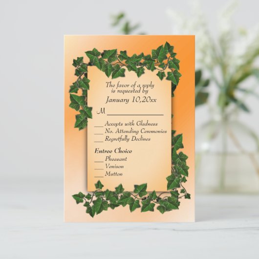 オレンジの木に絡む秋のRSVP（返信） ※食事の選択肢付き 出欠カード (スタンド正面)