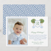 オレンジの木のモノグラム クレスト 写真 ホリデー シーズンカード (正面/裏面)