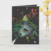 オレンジの木の手描きアート作品 カード (黄色い花)