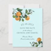 オレンジの果実と花が日付カードを保存 セーブザデート (正面)