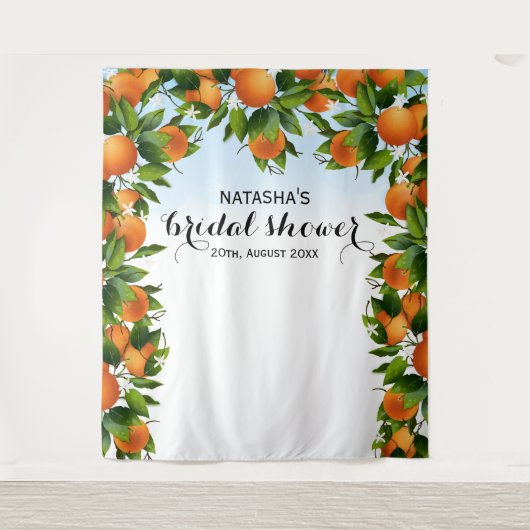 オレンジの果物ボタニカル結婚式 | フォトバックドロップ タペストリー (正面)