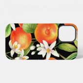 オレンジの果物、花、葉のシームレスパターン iPhoneケース (裏面横)
