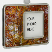 オレンジの枝の葉秋の自然 シルバープレートフレームオーナメント (右)