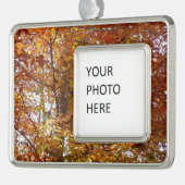 オレンジの枝の葉秋の自然 シルバープレートフレームオーナメント (左)