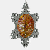 オレンジの枝の葉秋の自然 スノーフレークピューターオーナメント (左)