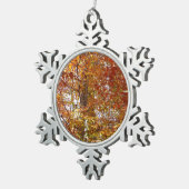 オレンジの枝の葉秋の自然 スノーフレークピューターオーナメント (右)