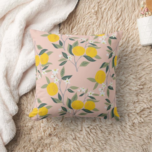 オレンジの枝を持つシームレスな開花 クッション (ブランケット)