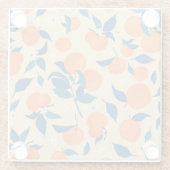 オレンジの枝：ベージュの背景パターン ガラスコースター (裏面)