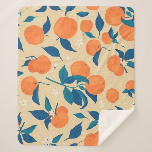オレンジの枝:ベージュの背景パターン シェルパブランケット (正面)