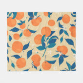 オレンジの枝:ベージュの背景パターン フリースブランケット (正面(横))
