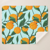 オレンジの枝、柑橘類のヴィンテージプリント。 シェルパブランケット (正面(横))