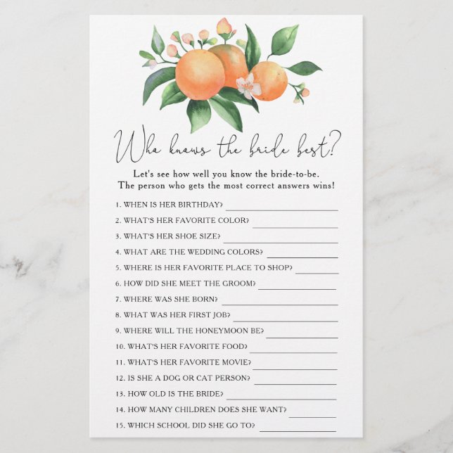 オレンジの枝 – 誰が花嫁のゲームを知っ最高のている (正面)