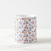 オレンジの柑橘と青い葉の模様のマグカップ コーヒーマグカップ (中央)