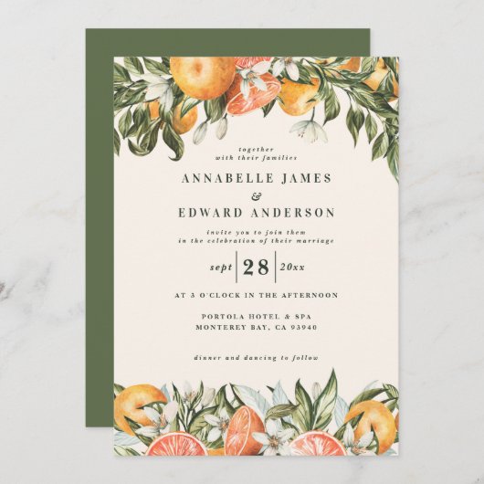 オレンジの柑橘系の水の色のモダン結婚植物 (正面/裏面)