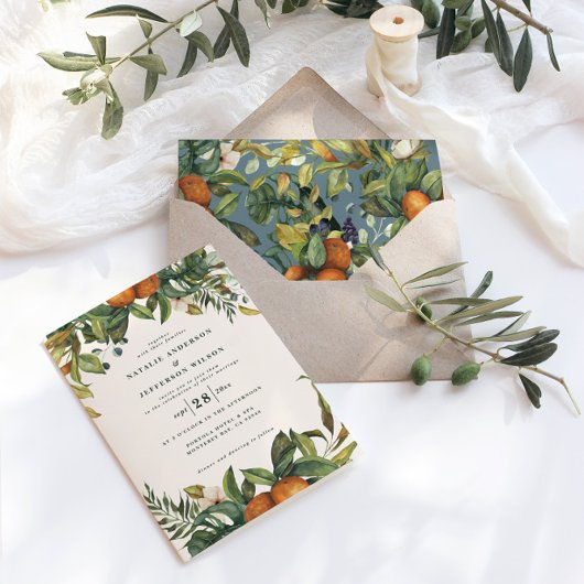 オレンジの柑橘系の水の色のモダン結婚植物