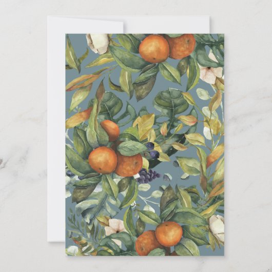 オレンジの柑橘系の水の色のモダン結婚植物 招待状 (裏面)