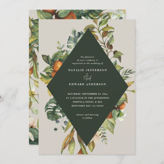 オレンジの柑橘系水色の植物結婚の (正面/裏面)