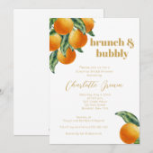 オレンジの柑橘類のフルーツ ブライダル シャワー ブランチ バブル 招待状 (正面/裏面)