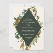 オレンジの柑橘類の水彩画を使った植物学的なウェディングスタイル セーブザデート (正面)