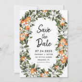 オレンジの柑橘類の緑は日付カードを保存 招待状 (正面)