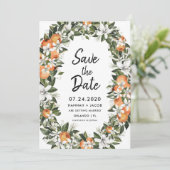 オレンジの柑橘類の緑は日付カードを保存 招待状 (スタンド正面)