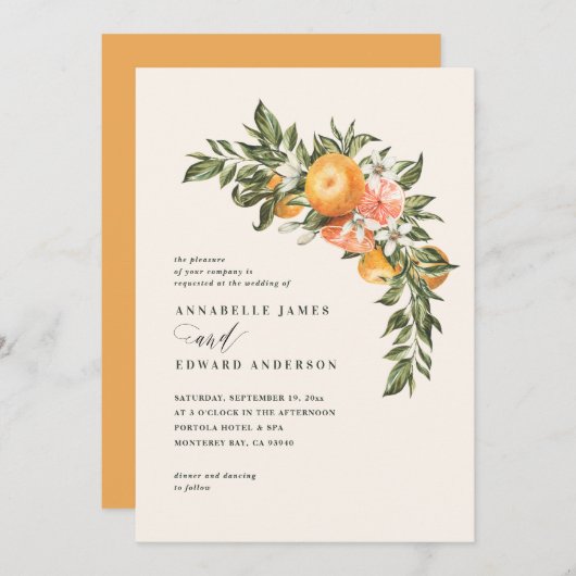 オレンジの柑橘類の花の水色の植物結婚の (正面/裏面)