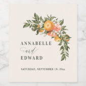 オレンジの柑橘類の花の水色の植物結婚の ワインラベル (シングルラベル)