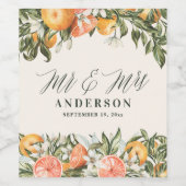 オレンジの柑橘類の花の水色の植物結婚の ワインラベル (シングルラベル)