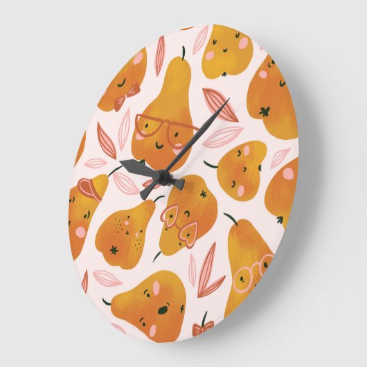 オレンジの梨を使ったかわいい夏のパターン。 ラージ壁時計 (傾斜)