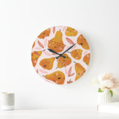 オレンジの梨を使ったかわいい夏のパターン。 ラージ壁時計 (ホーム)