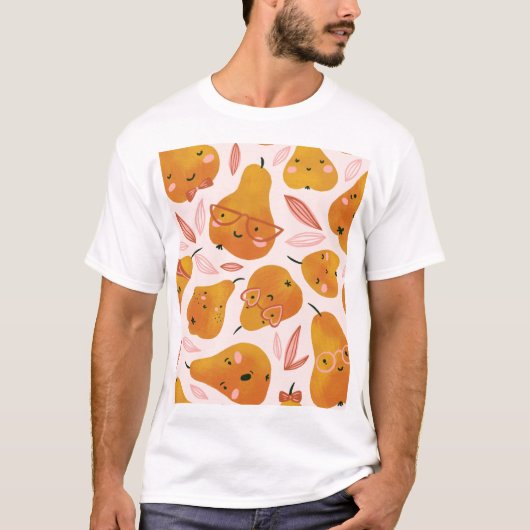 オレンジの梨を使ったかわいい夏のパターン。 Tシャツ (正面)