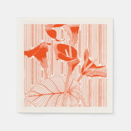 オレンジの植物を使った美しい花の線画アート スタンダードカクテルナプキン