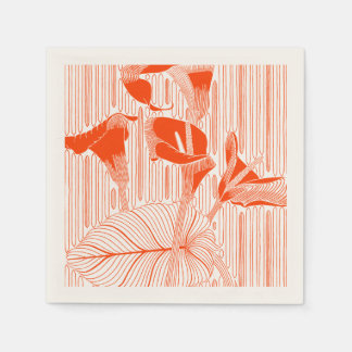 オレンジの植物を使った美しい花の線画アート スタンダードカクテルナプキン
