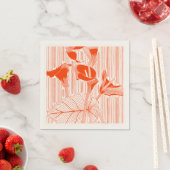 オレンジの植物を使った美しい花の線画アート スタンダードカクテルナプキン (インサイチュ)