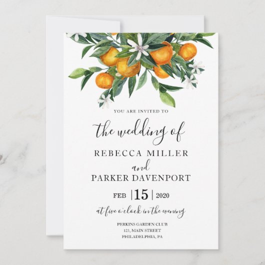 オレンジの植物学的な結婚式の招待状 招待状 (正面)
