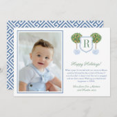 オレンジの楽しいホリデーモノグラムクレストピクチャーホリデー シーズンカード (正面/裏面)