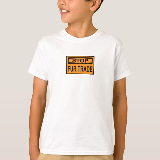 オレンジの毛皮取引反対サイン Tシャツ (正面)