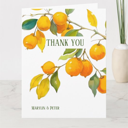 オレンジの水彩テーマ 明るい色 サンキューカード (正面)