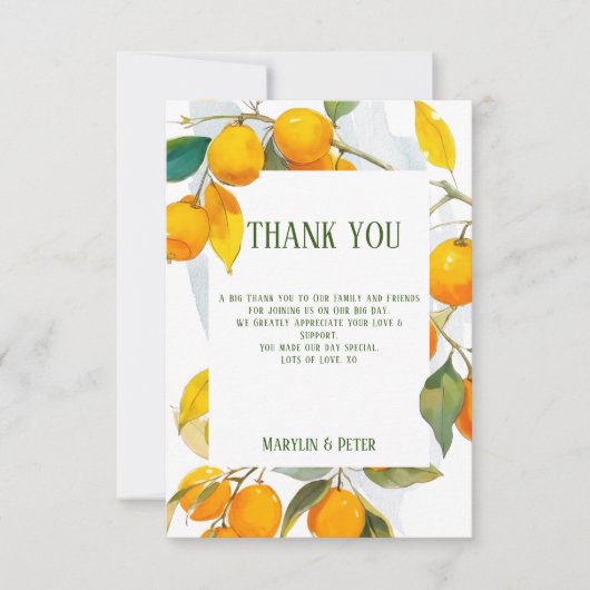 オレンジの水彩テーマ 明るい色 サンキューカード (正面)