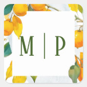 オレンジの水彩テーマ 明るい色 スクエアシール (正面)