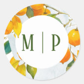 オレンジの水彩テーマ 明るい色 ラウンドシール (正面)