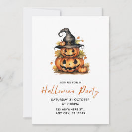 オレンジの水彩ハロウィンパーティー 招待状