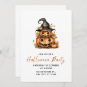オレンジの水彩ハロウィンパーティー 招待状 (正面/裏面)