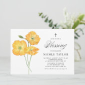 オレンジの水彩ポピー花のベビーブレッシング 招待状 (スタンド正面)