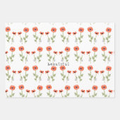 オレンジの水彩ポピー 花柄 ラッピングペーパーシート (正面2)