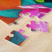 オレンジの水彩画のピンクのバラ ジグソーパズル (側面)