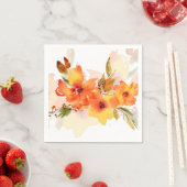 オレンジの水彩画の秋の花模様 スタンダードカクテルナプキン (インサイチュ)