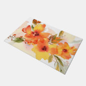 オレンジの水彩画の秋の花模様 ドアマット (アングル)