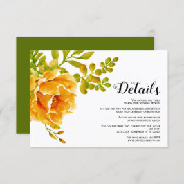 オレンジの水彩画の花の花束　ウェディングのディテール エンクロージャーカード